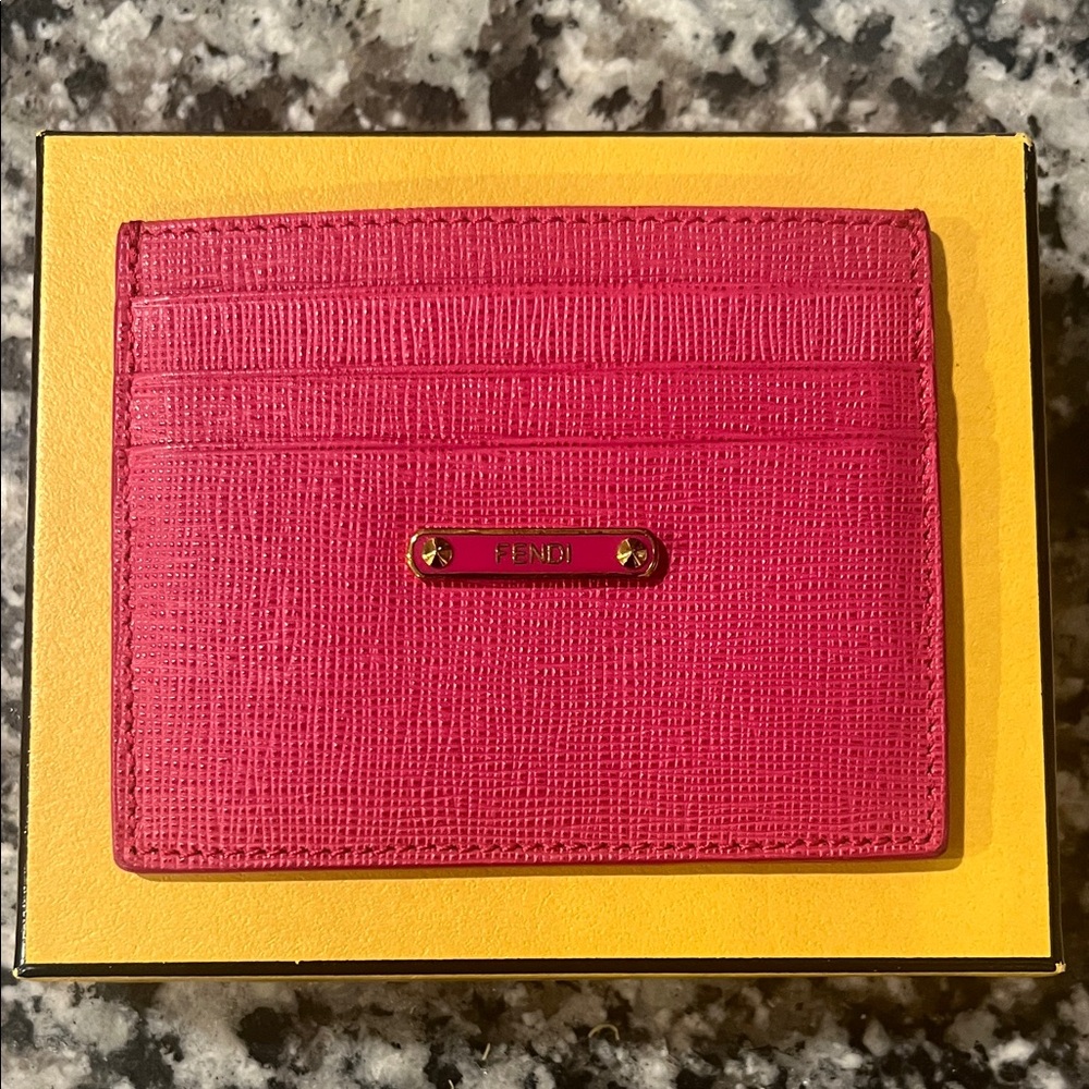 Fendi Fushia Pink Leather Card Wallet